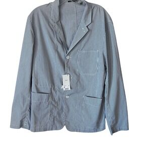 Uniqlo Mens Dry Light Weight Seersucker Jacket Blue White Striped Medium NWT